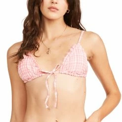 Billabong Womens Pink Tide Ruched Slide Triangle Bikini Top