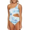 Splendid Womens Block Party Asymmetrical One Piece Swimsuit