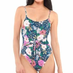 Jessica Simpson Women's Gardenia Paradise Tie Waist One Piece Swimsuit
